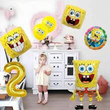 SpongeBob SquarePants Globos de números dorados del 1 al 9, personalizables, con globos con caras y redondos, adecuados para decoración de fiestas - Juego de globos de dibujos animados - Ver 4