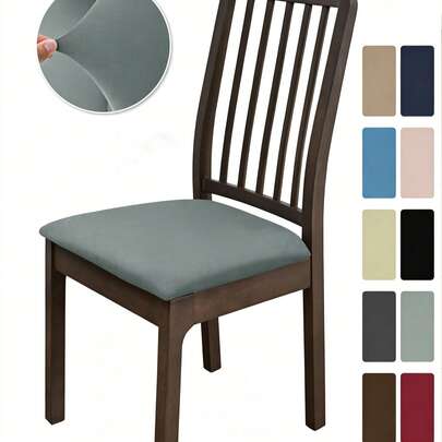 1pc/4pcs/6pcs Solid Color Velvet Stretch Waterproof Chair Covers, Simple Yet Elegant, Soft And Comfortable Anti-Dust Slipcovers For Dining/Living Room