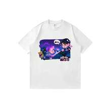 Camiseta unisex de manga corta informal de verano con estampado de dibujos animados de anime Y2K con el tema "Choo-Choo" (Drama coreano, Fan-Art) - Blanco - Ver 1