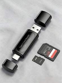 1个USB Micro SD读卡器，4合1 Type-C/USB A转SD/MicroSD/SDXC/SDHC卡适配器，双卡槽存储卡读卡器，适用于PC、手机、平板电脑和其他设备 - 查看 2