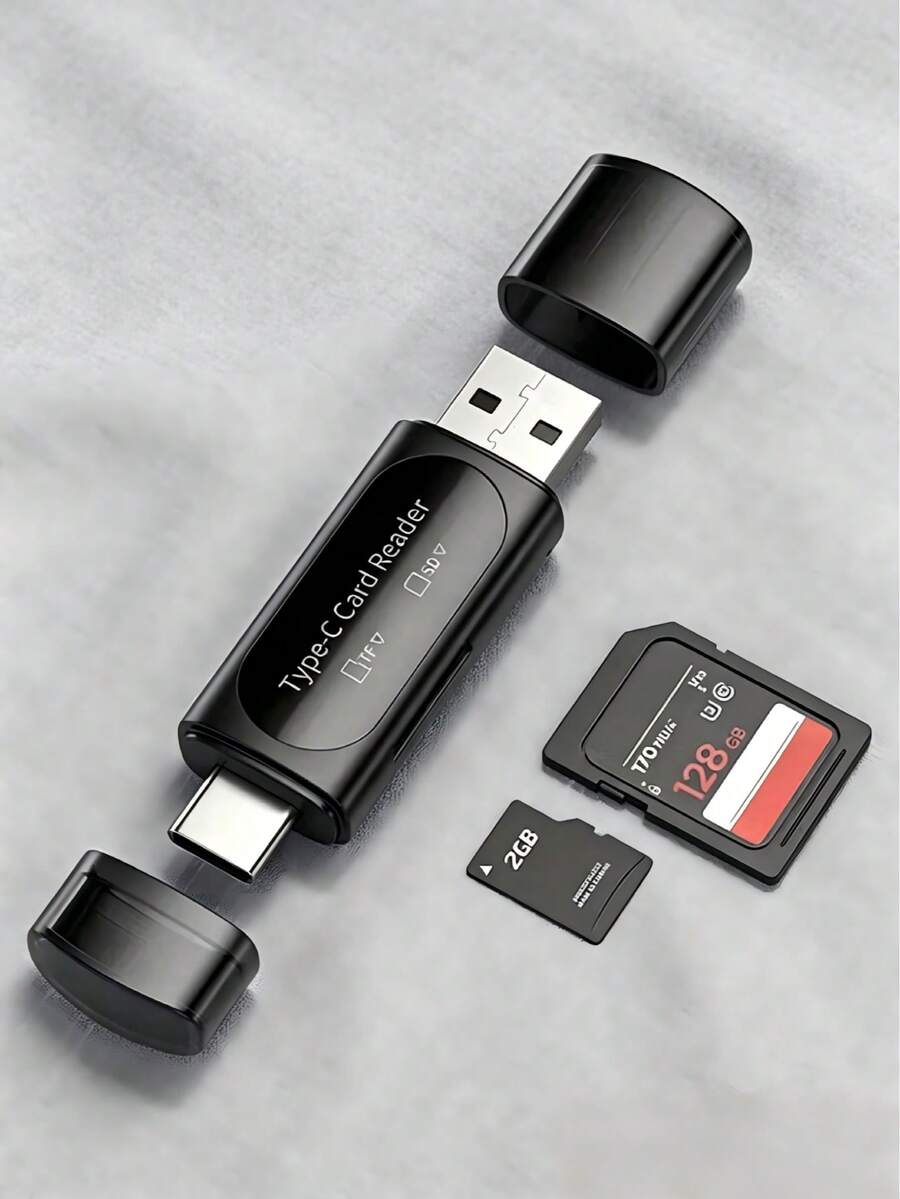 1个USB Micro SD读卡器，4合1 Type-C/USB A转SD/MicroSD/SDXC/SDHC卡适配器，双卡槽存储卡读卡器，适用于PC、手机、平板电脑和其他设备