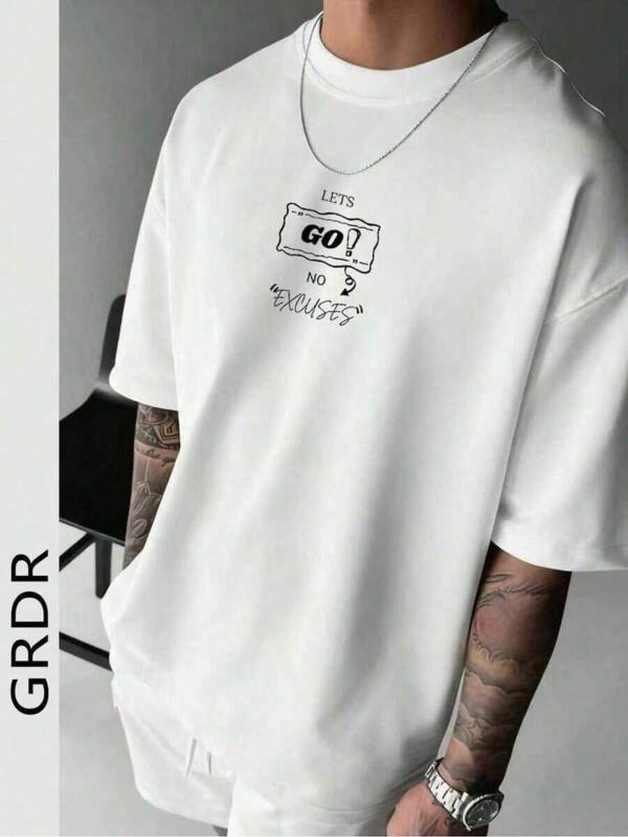 Camiseta de manga corta para hombre con cuello redondo, estampado gráfico y eslogan a la moda, estilo casual y occidental. Camisetas gráficas para hombre, ropa de hombre, camisas para hombre, camisetas gráficas para mujer, ropa de verano, tops de verano, camisetas gráficas. - Blanco - Ver 1