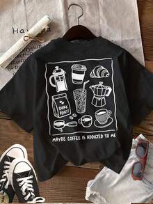 Women's Printed Short Sleeve T-Shirt, Casual Round Neck Top For Spring/Summer. - Black - View 2