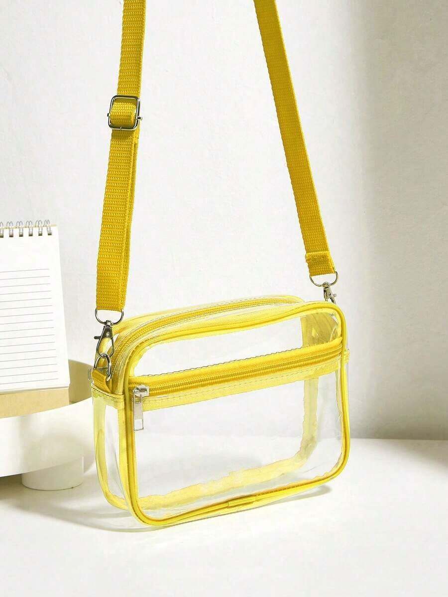 Mini Square Clear PVC Bag With Adjustable Strap For Everyday Use, Stadium Approved, 12 X 12 X 6 Inches, Casual Square Clear Shoulder Bag For Concerts, Sporting Events, Festivals, Travel, Simple Fashion Crossbody Bag, Waterproof And Sandproof Clear Bag, Perfect For Summer, Vacation And Beach, Clear Bag For Women - 黃色 - 查看 1