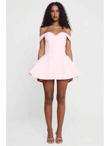 Women Off Shoulder Sweetheart Neck A-Line Dress Elegant Party Cocktail Dress - 粉紅色 - 查看 4