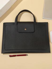 Minimalist Solid Color Large Capacity Laptop Bag, Fits 13-Inch Notebook, Suitable For Casual Handbag For Work And School - Black - View 1