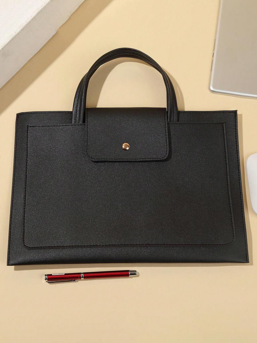 Minimalist Solid Color Large Capacity Laptop Bag, Fits 13-Inch Notebook, Suitable For Casual Handbag For Work And School - Black - View 1