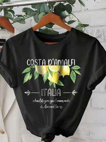 Women's Short-Sleeved T-Shirt With A Crew Neck And Print. Perfect For Dates, Daily Commutes, And Casual Outings. Classic Minimalist Crew Neck Design, Easy To Style And Flattering For All Body Types. - 黑色 - 查看 3
