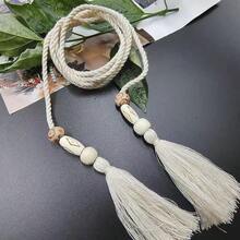 Bohemian Style Tassel Belt,  Retro High-End Fashion Accessory, Niche Temperament Woven Waist Chain - Thắt lưng dệt màu trắng ngà số 0.9 - K0177B - Xem 12