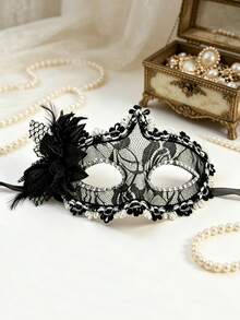 1/3pcs Masque facial en dentelle incrusté de diamants haut de gamme, disponible en noir, blanc et rouge. Convient pour les fêtes de maquillage, les fêtes d'Halloween et comme accessoires pour se déguiser et décorer.,Fierté,Robe de soirée - Multicolore - Voir 16