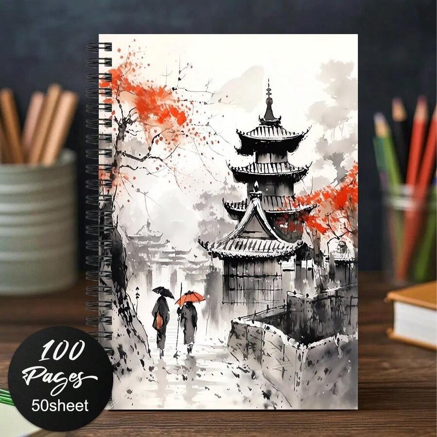 1pc Japanese Style Floral Watercolor Spiral Notebook, Office & Study Supplies, Suitable For Diary, Daily Checklist, Ideal Gift For Family, Friends, Colleagues, Daily Planner