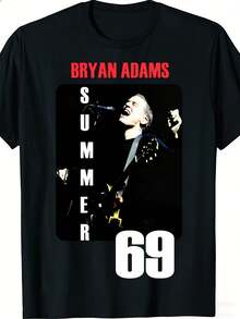 Camiseta unisex Deeka para hombre y mujer, con la firma de Bryan Adams, estilo vintage verano 69, 100 % algodón, suave, esencial para un look casual urbano en cualquier temporada, estilo versátil para todas las estaciones, asequible para el uso diario y regalo perfecto para fans y amigos - 220 g, holgada y cómoda. - Negro - Ver 7