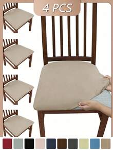 1 pieza/4 piezas/6 piezas Fundas elásticas y lavables para sillas de terciopelo en unicolor, sencilla pero elegante, suave y cómoda, resistente al polvo para el comedor/sala de estar - Multicolor - Ver 30