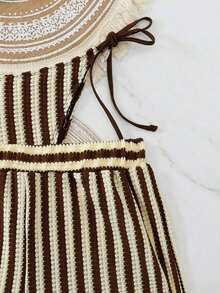 Set de 3 piezas de cubrecosturas de estilo bohemio con cordón de tela de ganchillo para bikini - Café integral - Ver 5