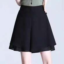 Pantalones de Cintura Alta y Pierna Ancha para Mujer, de Chifón, Sueltos, Finos, con Caída, Estilo Casual, Falda Corta, Estil... - Negro sin accesorios - Ver 5