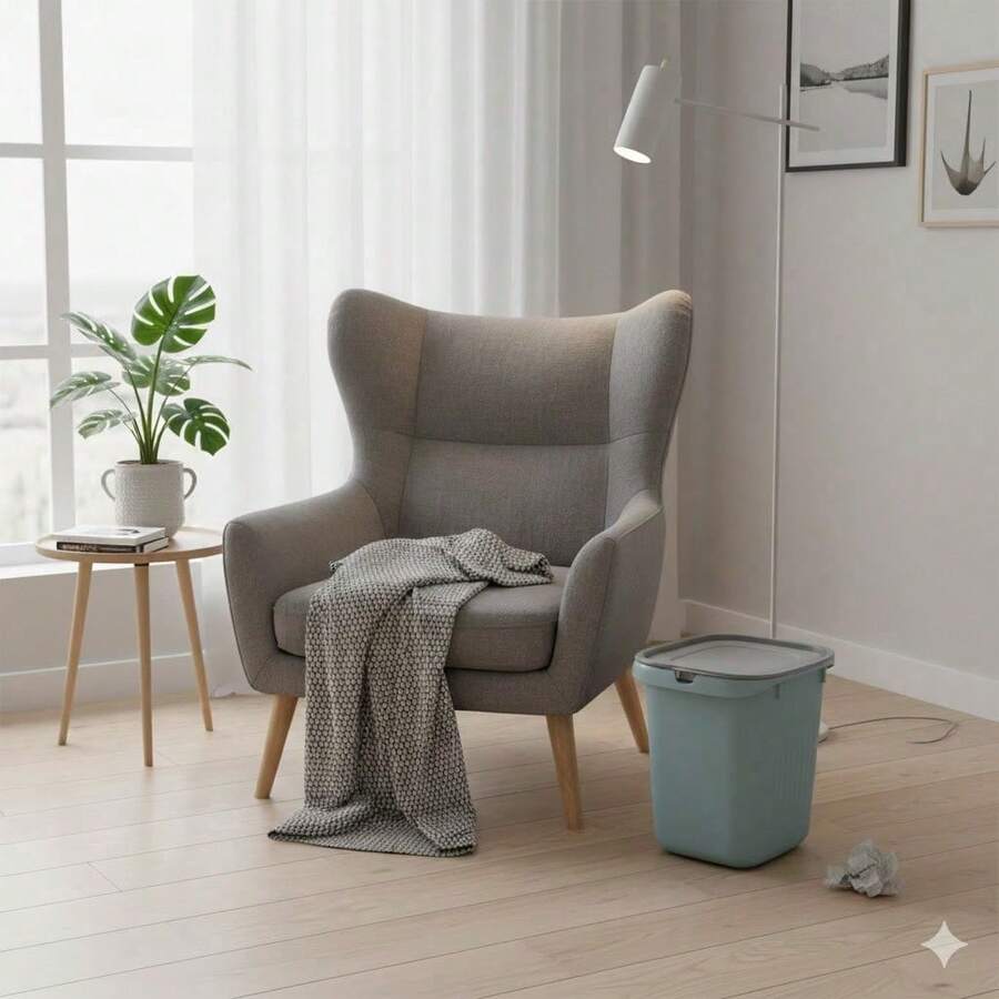 Freestanding PP Plastic Waste Basket, 24.5x23x28cm Open Top Square Garbage Can With Wave Pattern And Trash Bag Fixer - Baby Blue - View 1