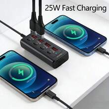 WOWSSYO 黑白多功能延长线充电器 8 合 1 集线器 25W 黑/白适配器 4 个 USB 端口 + 4 个 Type-C PD 快充端口 电源集线器 快速充电 Type-C 多功能插头/多输出端口 USB 适配器 USB-C 集线器 USB 集线器/多端口集线器 兼容笔记本电脑、手机、平板电脑和其他设备 女士节礼物 - 彩色 - 查看 7