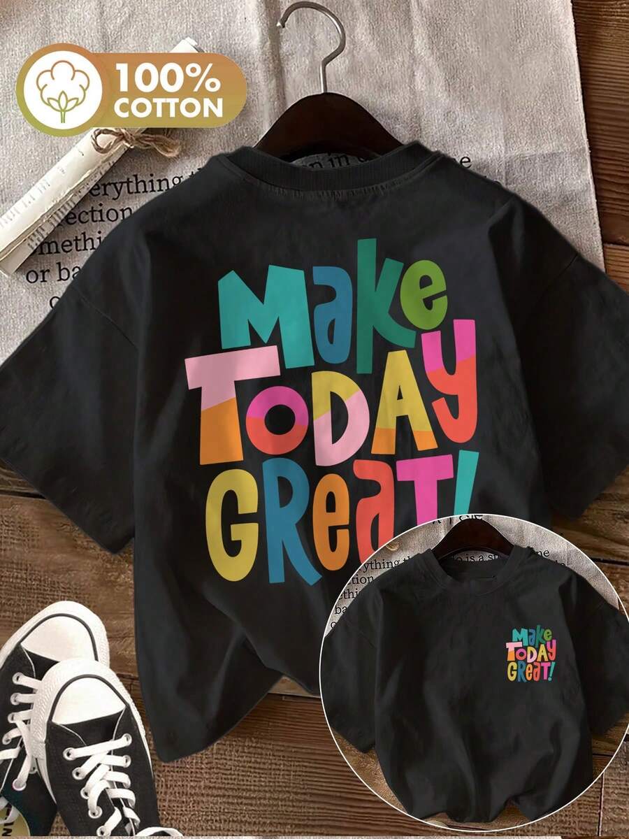 Women's Summer Top With Double-Sided Print, Playful Style, Colorful Artistic Lettering, Maketoda Print, Round Neck, Short Sleeves, Made Of Pure Cotton, Women's Summer T-Shirt - Black - View 1