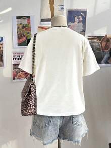 Camiseta de manga corta con cuello redondo y diseño de patrón de lazo en cuadrícula de nueve espacios para mujer, adecuada para el verano-Vintage Street Style Unisexoose Cotton Short Sleeve Crew Neck T-Shirt - Blanco - Ver 4