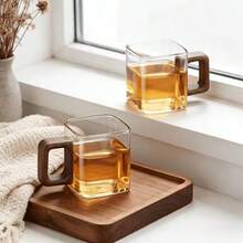 2/4/6/12个装木柄玻璃杯，高硼硅玻璃杯，大容量咖啡杯，家用奶茶果汁单层杯，小容量滴滤咖啡杯，胡桃木柄咖啡杯，家用早餐奶茶杯及其他饮品杯，节日礼物，母亲节礼物，父亲节礼物，派对杯 - 彩色 - 查看 6