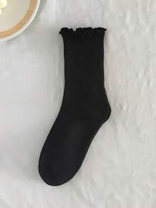 1/3/5 đôi tất nữ dễ thương có viền bèo nhún, màu đen trắng, chất liệu pha polyester và spandex, có thể giặt máy. - Nhiều màu - Xem 16
