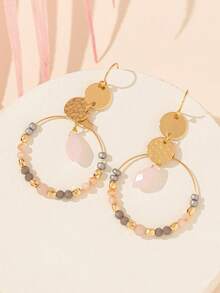 1 Pair Crystal Beaded Round Earrings (Bead Color Randomly Gradient) - Pink-e043 - View 4