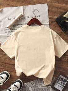 Short-Sleeved Crew Neck T-Shirt With Blueberry Print, Versatile Casual Top For Women, New Arrival For Summer - Vintage Street Style Unisexoose Cotton Short Sleeve Crew Neck T-Shirt - 杏 - 查看 3