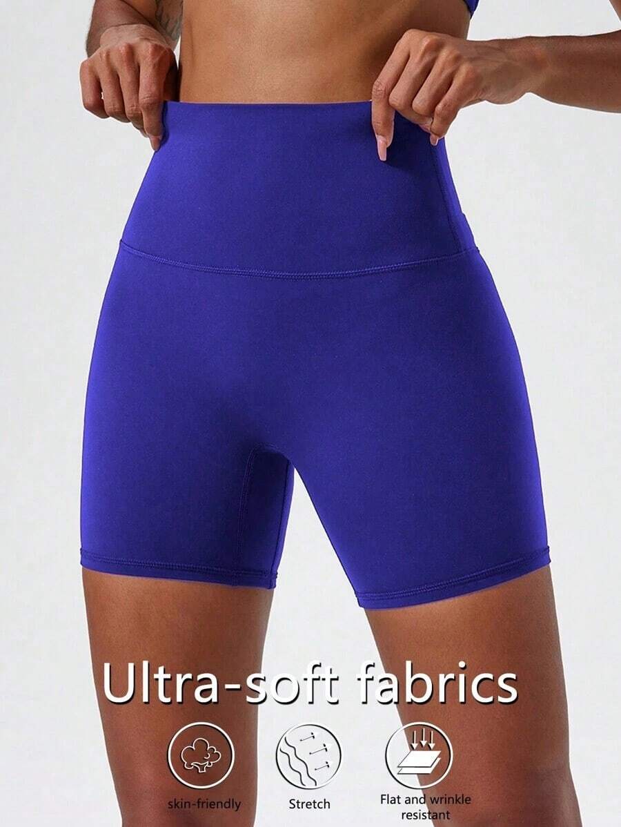 1 Piece High Stretch Yoga Shorts Cycling Pants Running Gym Cycling Sports Women Sweat Absorbent Breathable Tight Shorts - 寶藍色 - 查看 1