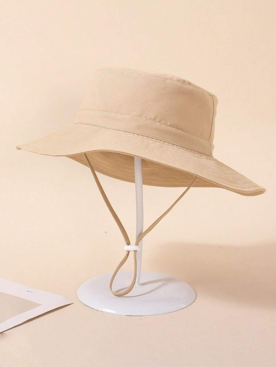 1pc Adjustable Wide Brim Bucket Hat For Toddlers, Khaki Color, UV Protection, Suitable For Outdoor Play, Beach Trip And Daily Wear