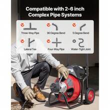 Drain Cleaner Machine 100 FT X 1/2 Inch, Auto Feed Sewer Snake Auger On Wheels, Portable Drain Cleaning Machine With 4 Cutters & Air-Activated Foot Switch For 2" To 6" Pipes - 查看 3