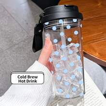 1/5 Peças Copo de Plástico Azul Claro com Estampa de Bolinhas de 500ml, com Canudo, Alça e Tampa à Prova de Vazamentos, Copo Térmico de Café Gelado Transparente com Padrão de Bolinhas Azul Claro Fresco, Perfeito para Uso Diário e um Presente Ideal para Meninas e Amantes da Estética Doce. - Bolinhas azuis - Visão 5