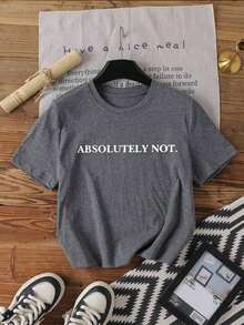 Camiseta de manga corta con estampado de letras en talla regular, adecuada para el verano - Gris Oscuro - Ver 5