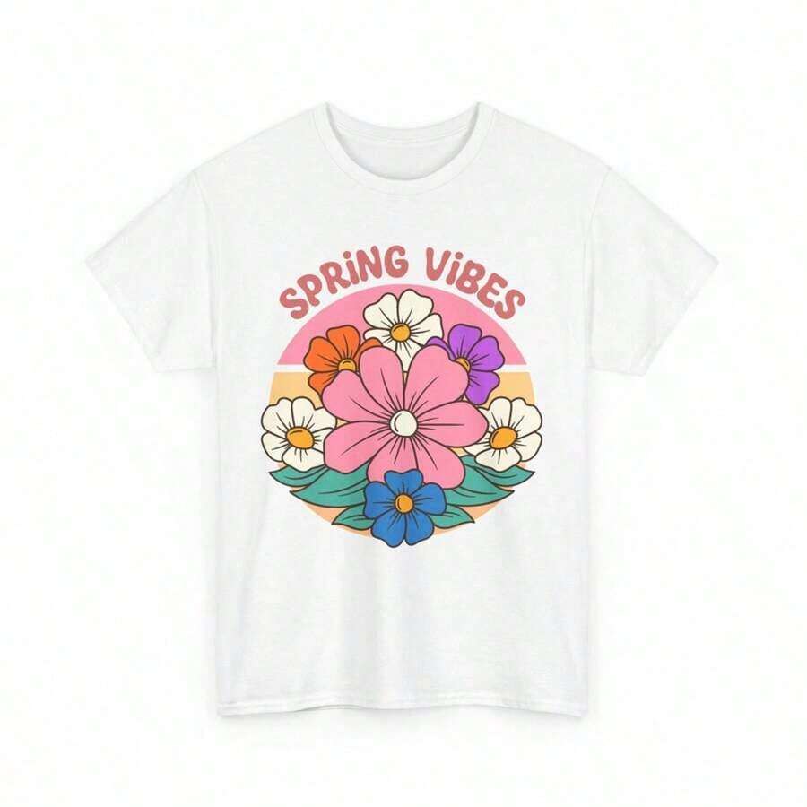 Soft 100% Cotton T-Shirt, High-Quality Plus-Size T-Shirts, Spring Vibes T-Shirt. | Cheerful Spring T-Shirt | Happy Season & Floral Delight T-Shirts, Versatile Unisex Items, Breathable Cotton T-Shirt, Goes With Everything, Great - 白色 - 查看 1