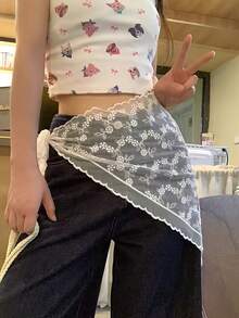 1pc New Arrival Sweet Lace Skirt With Jacquard Mesh Waist Scarf Layered Design Outdoor Triangular Skirt Hem - White - View 3