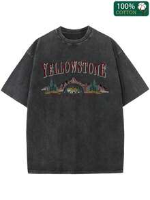 Playera para hombre con tematica de parque nacional estampado acolchado vintage que muestra contorno de montanas y naturaleza comoda y casual para actividades al aire libre adecuada para acampar y usar durante todo el ano ropa de hombre camiseta de mujer blusas para mujer algodon duradera con envio nacional - Blanco - Ver 1