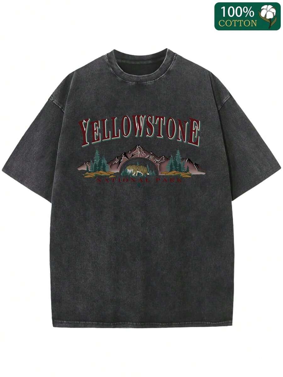 Playera para hombre con tematica de parque nacional estampado acolchado vintage que muestra contorno de montanas y naturaleza comoda y casual para actividades al aire libre adecuada para acampar y usar durante todo el ano ropa de hombre camiseta de mujer blusas para mujer algodon duradera con envio nacional - Blanco - Ver 1