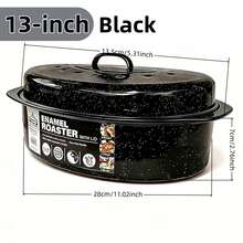 A Single Piece, A Covered Baking Pan, An Enamel Dish With A Granite Bowl, A Turkey Pot, Serving Bowls, Serving Utensils, Perfect For Roasting Turkey, Bread, Beef, And Vegetables, Oven Baking Tray, Oval Shape - 查看 11