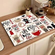 1pc Coffee Element Absorbent Drying Mat, Kitchen Decor Coffee Machine Mat, Beverage Mat, Bowl & Plate Mat, Handmade Coffee Pot Draining Mat, Kitchen Floor Mat, Coaster, Dining Table Mat, Kitchen Counter Bowl & Plate Drying Mat, Breakfast Mat, Heat-Resistant Anti-Slip Drying Mat, Diatomite Drying Mat, Hides Stains, Super Absorbent Kitchen Mat, Easy To Clean Dish Rack Mat, Suitable For Kitchen, Dining Table, Coffee Shop, Bar, Holiday, Party, Home Decor, Holiday Gift - Multicolor - View 1