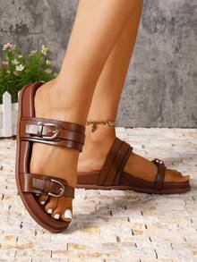 2026 Casual PU Leather Buckle Outdoor Beach Sandals For Summer - Brown - View 4