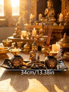 Tượng Phật Resin làm giá đỡ nến, lư hương Zen cho SPA, Yoga, salon làm đẹp, trang trí bàn cầu nguyện, bục cầu nguyện, quà tân gia, trang trí nhà cửa, phòng khách, phong cách tối giản Bohemian Wabi-Sabi, sang trọng tinh tế, quà độc đáo cho nữ, mẹ - Một bộ gồm hai chân nến có gắn sỏi. - Xem 7