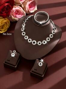1 Set de joyería plateada, collar, aretes y pulsera con cristales de colores, diseño de moda, accesorio para vestido de fiesta, regalo para Pascua/Acción de Gracias - negro plata - Ver 3