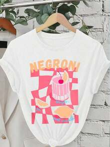 Women's Loose-Fitting T-Shirt With A Round Neck And Exquisite Print. Soft And Breathable Fabric, Comfortable To Wear, And Short Sleeves. Casual And Relaxed Fit, Versatile Style. Made From High-Quality 100% Pure Cotton (200 G). - 白色 - 查看 3