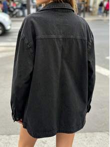 Denim Jacket, Oversized Shirt, Thick Denim, Women's, No Lycra - 深灰色 - 查看 3