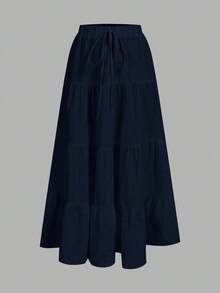 Women's Casual Summer Skirt, Multi-Layer, Candy Color, For Vacation - Navy Blue 2 - View 1