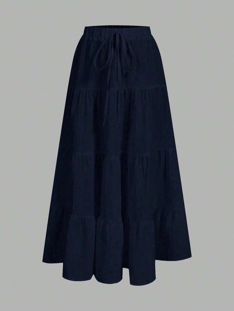 Women's Casual Summer Skirt, Multi-Layer, Candy Color, For Vacation - Navy Blue 2 - View 1
