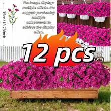 18 pièces Fleurs artificielles de volubilis pour la décoration de printemps et d'été, plantes factices bicolores violettes, convient pour la décoration intérieure et extérieure/arrangement extérieur, cour, jardin, mariage, hôtel et magasin, fête des mères, etc. Fleurs en soie résistantes aux UV pour jardinières d'extérieur, porche, patio - Rose vif - Voir 11