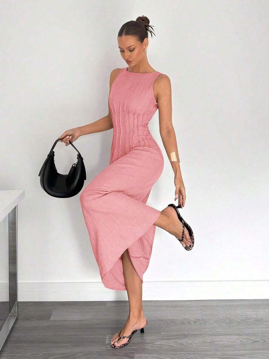 YHHSiren Gaze Nuevo vestido largo de estilo de verano con pliegues en la cintura y silueta evasé para mujeresYHH - Rosa - Ver 1