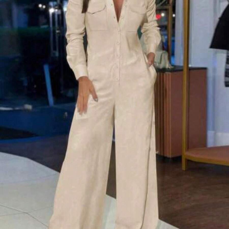 Women's Solid Color Long Sleeve Fashionable Jumpsuit Suitable For Summer Fall Cloth For Women - Albaricoque - Ver 1