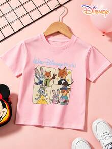 Disney Zootopia Kids T-Shirt, Judy & Nick Four-Square Photo Design, 100% Cotton, No Fade, Unisex For Boys & Girls, Ideal For Theme Park, Family Vacation, Daily Casual Wear & Travel Outfit, Great Children's Day Gift For Kids Ages 4-12 - Hồng - Xem 2