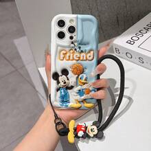 Disney Mickey Mouse Clubhouse Phone Case : 3D Fluffy Pattern Border Protector Phone Soft Phone Case With A Free Cute Mickey Bracelet Chain Lanyard, Mickey, Minnie, Goofy, Donald Duck, Daisy Duck, Pluto, For Apple 17 Promax 17 Pro 16 15 14 13 12 11 Pro Max XS Max X XR Soft Cover Summer Phone Case - 白色 - 查看 1